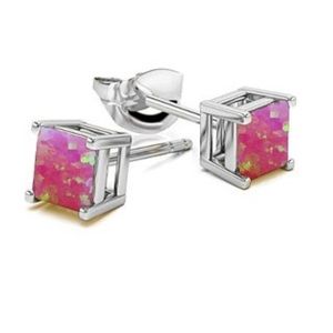 Princess-cut Pink Opal Earrings